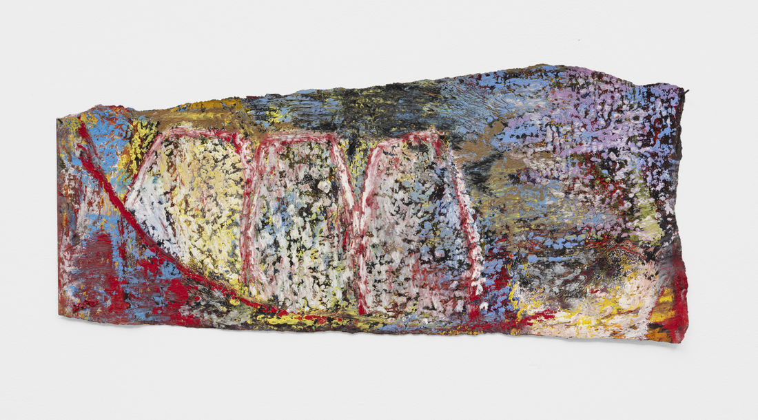 Rachel Jones, A Sliced Tooth, 2021. Oil pastel, oil stick on paper, 19 x 44.5cm. © Rachel Jones. Photo: Eva...