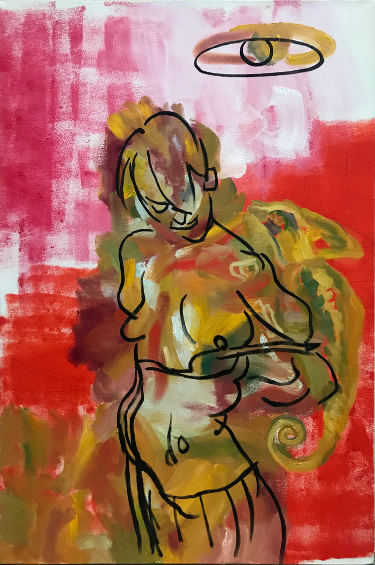 Double sided portrait of naked friend, 2019