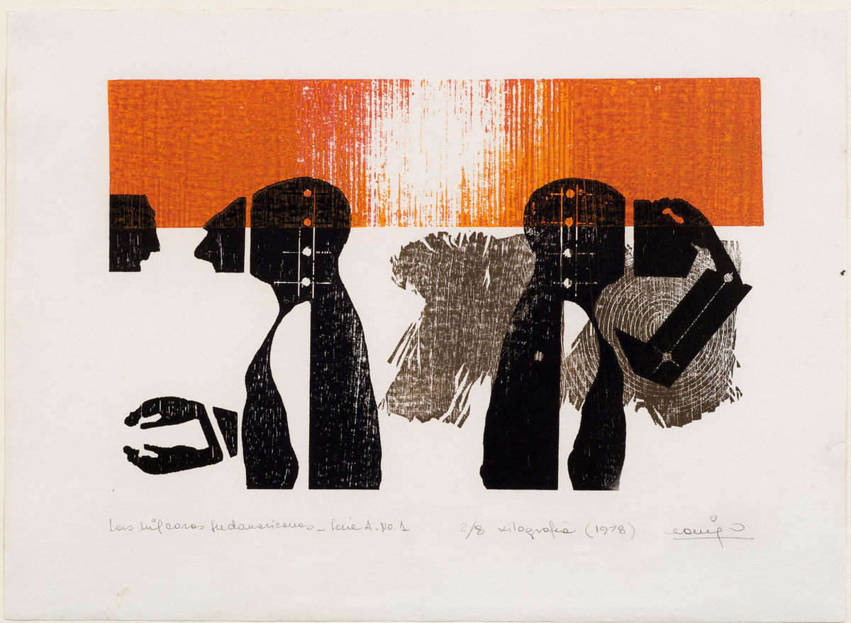 Edgardo Antonio VIGO Las Mil Caras Sudamericanas [The Thousand South American Faces], 1978 Xylograph on card 50 x 70 cm Edition 2 of 8