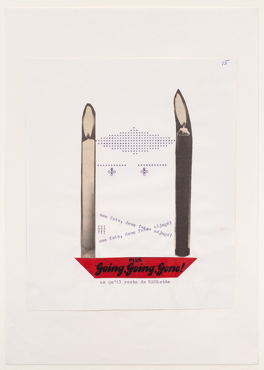 Henri CHOPIN Going, Going, Gone!, 1972 typewriter poem, collaged, letraset Unframed: 21 x 17 cm Framed: 48 x 39 cm