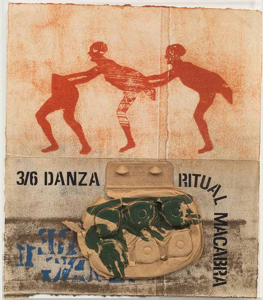 Edgardo Antonio VIGO Danza Ritual Macabra [Macabre Ritual Dance], 1992 Xylograph with collage on handmade paper 40 x 30 cm