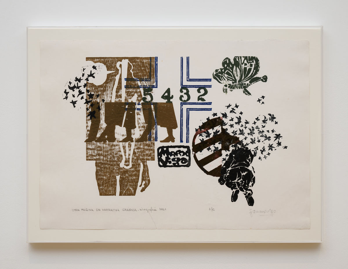 Edgardo Antonio VIGO Otra Pagina de Narrativa Grafica [Another Page of Graphic Narrative], 1981 Xylograph 41 x 58 cm Framed: 47 x 64 x 3 cm Edition 3 of 10