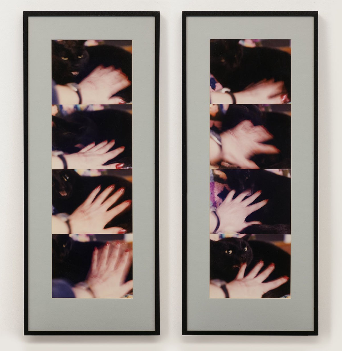Alexis HUNTER Approach to Fear I: Violence - identify with aggressor, 1976 8 colour photographs in 2 framed panels 100 x 41.5 cm each panel