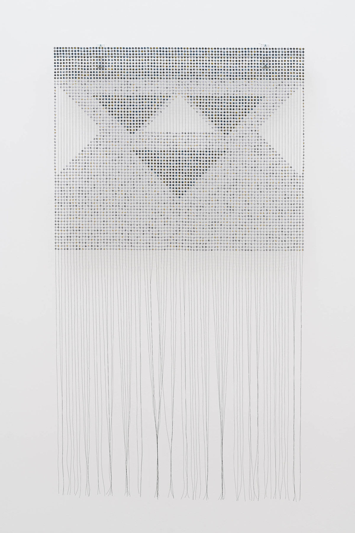 Bonolo KAVULA Dithebe [Shields], 2025 Punched Shweshwe, thread and wood 145 x 82 cm