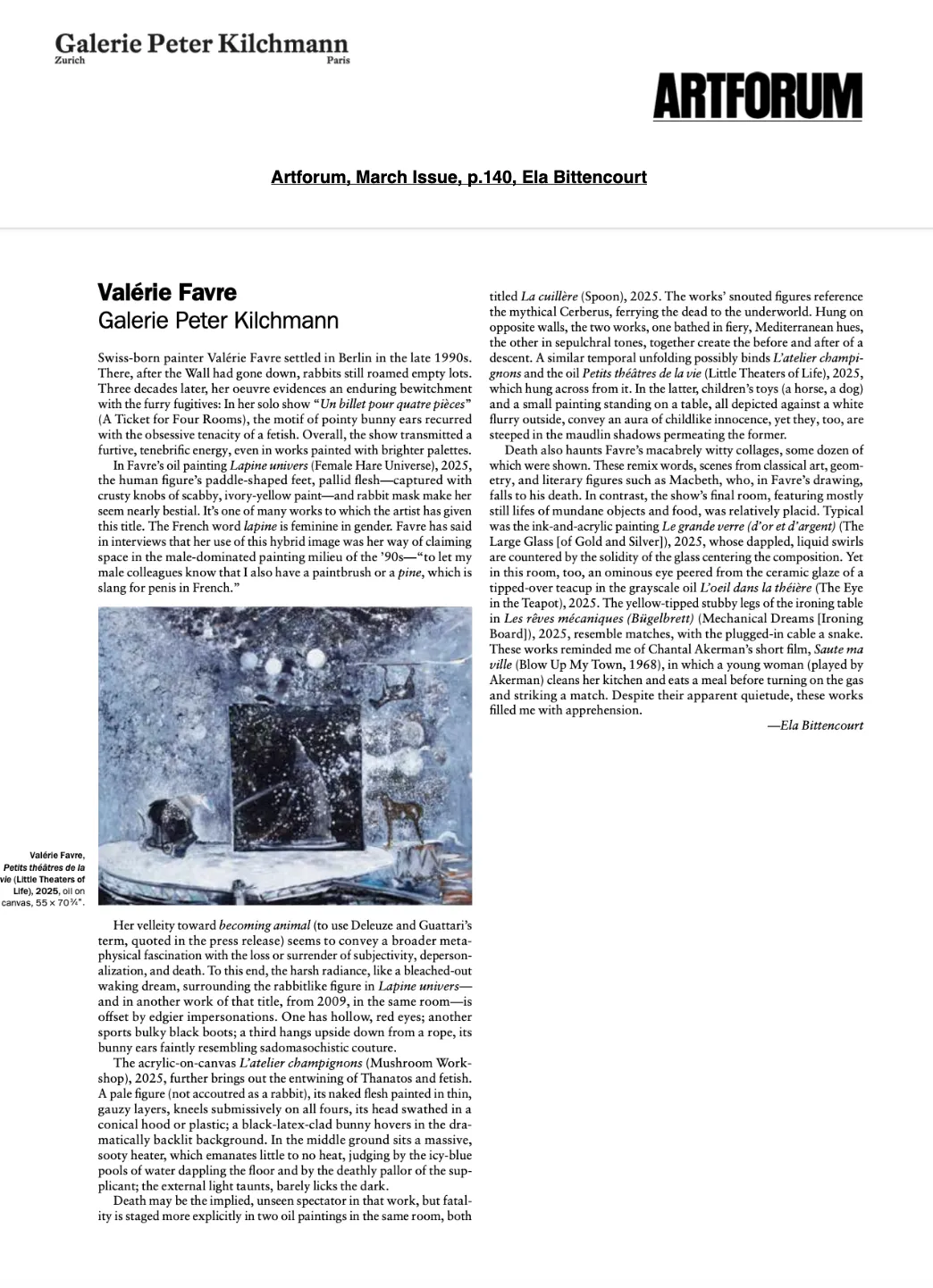 Valérie Favre in Artforum March Issue