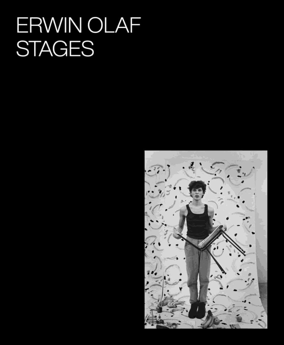 cover of book Erwin Olaf Stages with title and self-portrait by Erwin Olaf