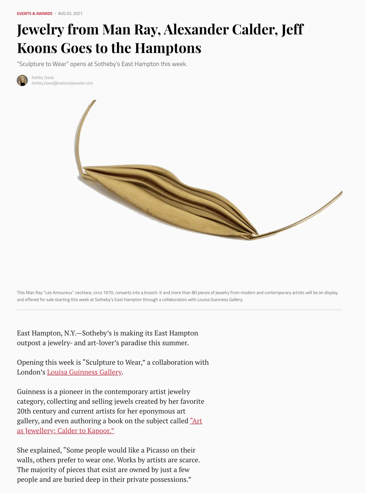 Jewelry from Man Ray, Alexander Calder, Jeff Koons Goes to the Hamptons