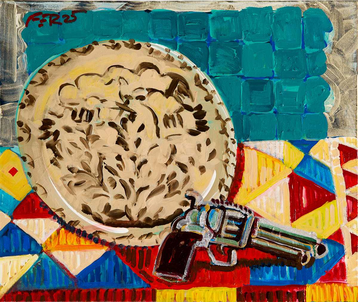 Frank Romero Six Gun and Mexican Platter, 2025
