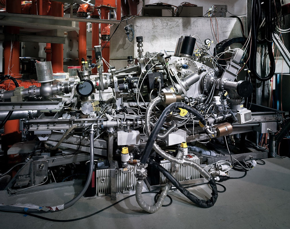 Installation image of metal industrial sculpture.