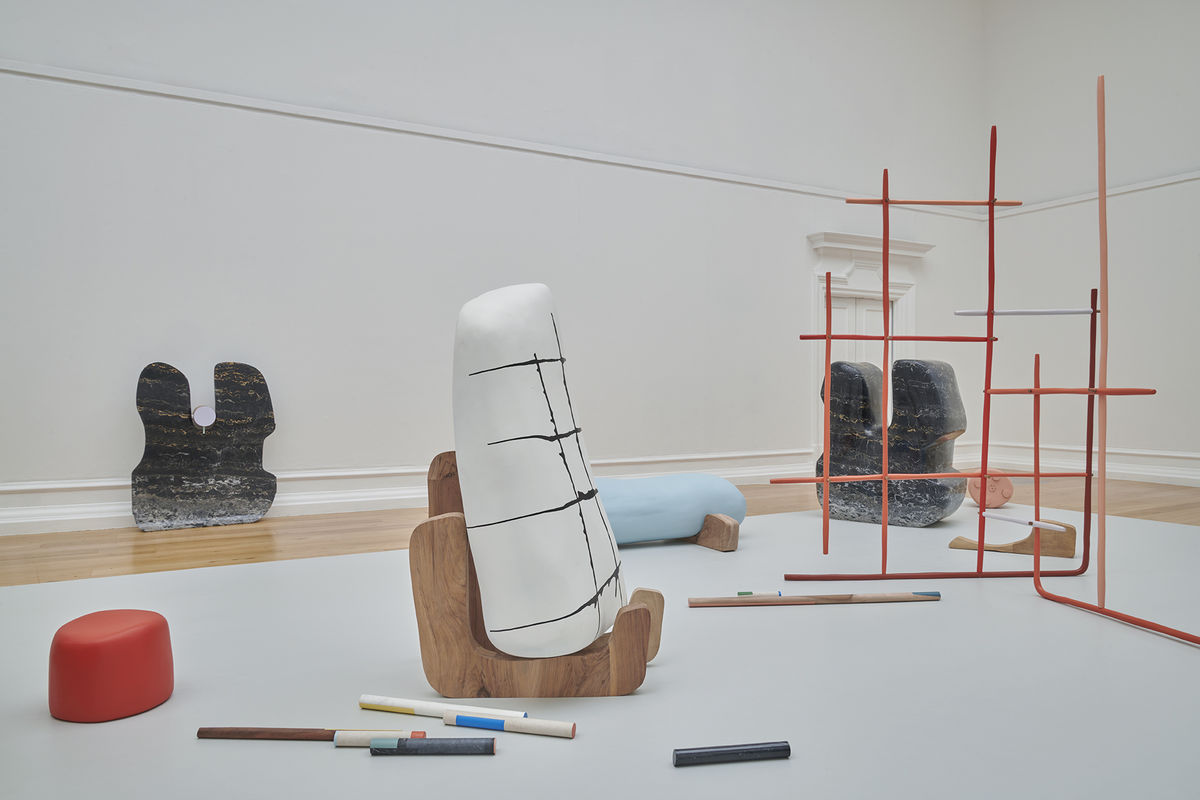 Nairy Baghramian: Jumbled Alphabet, 2024. South London Gallery. Photo: Jo Underhill⁠
