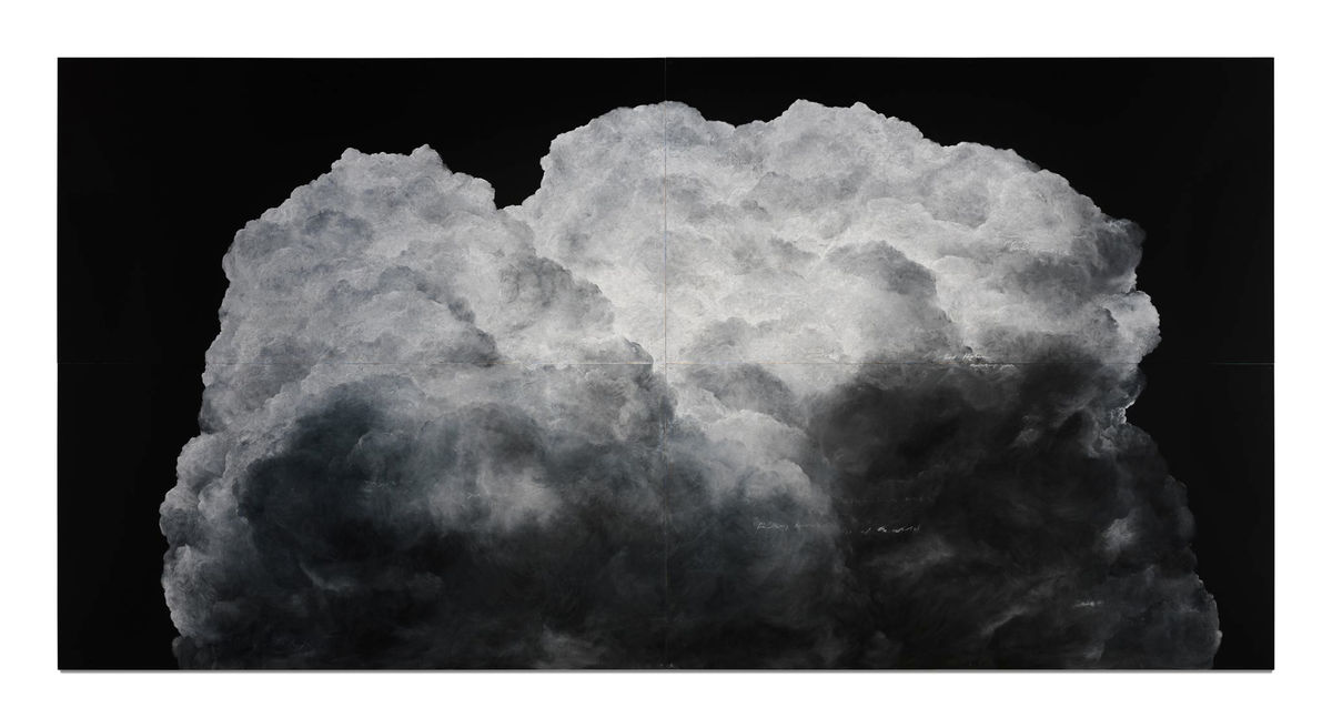 An image containing a chalk-on-blackboard drawing by Tacita Dean, depicting a cloud.