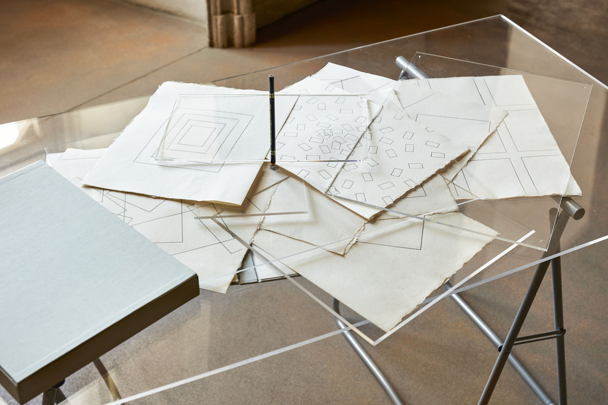 An image containing an installation view of an exhibition by Giulio Paolini