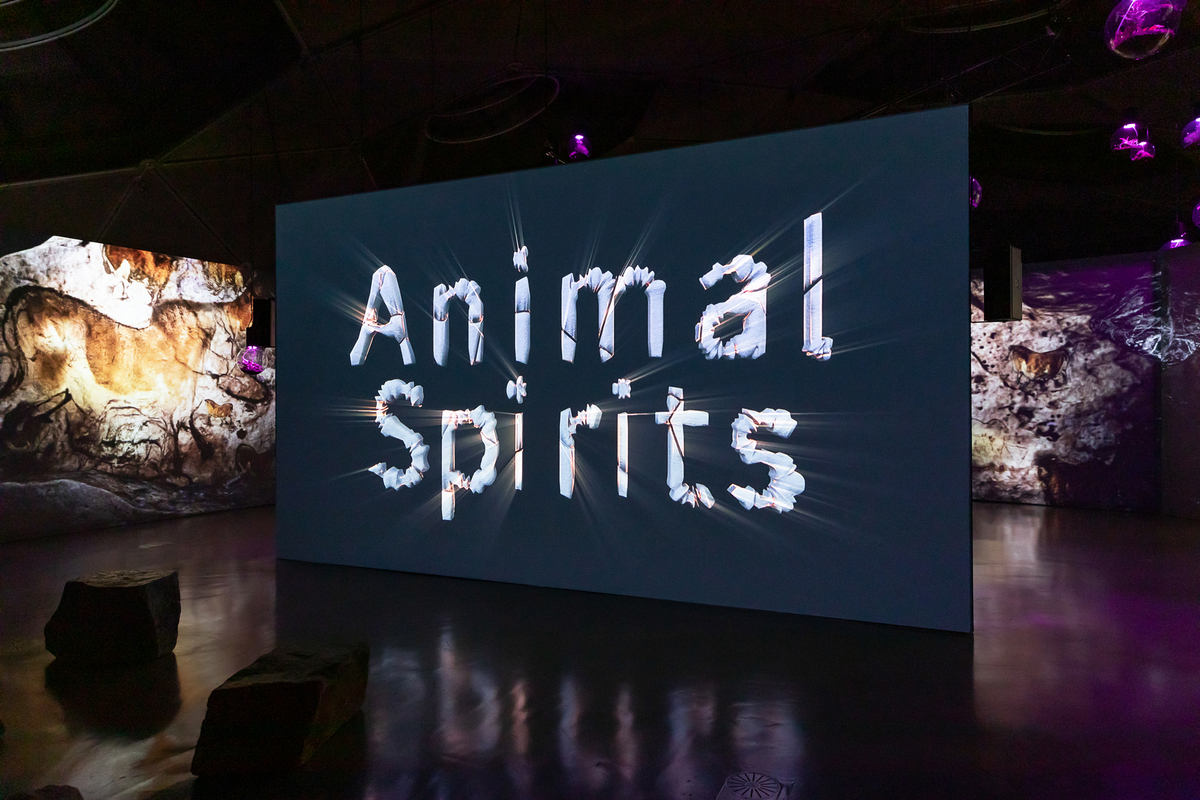 Exhibition view: Hito Steyerl, Animal Spirits, Space01, Kunsthaus Graz, Graz, 2022. © Hito Steyerl / VG Bild-Kunst, Bonn 2023. Photo © Kunsthaus Graz/N. Lackner