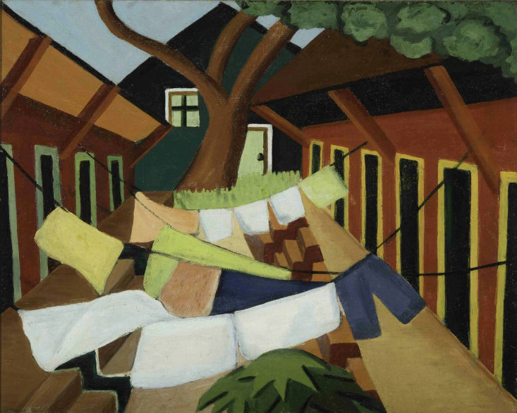 Dusti Bongé. Where the Shrimp Pickers Live, 1940. Oil on canvas; 16 x 20 in. Mississippi Museum of Art, Jackson, MS. Gift of Dusti Bongé Art Foundation, Inc., 1999.012. © Dusti Bongé Art Foundation