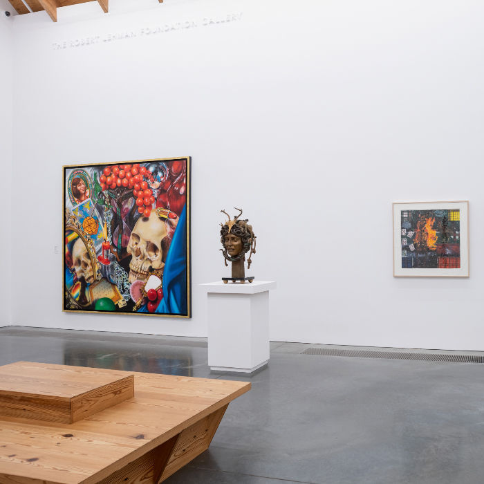 Installation view: "An Expanded Portrait: Works from the Permanent Collection." (Left: Audrey Flack's Wheel of Fortune. Photo: Louis K. Meisel)