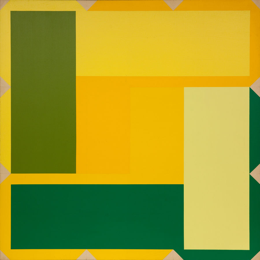 Ralph Iwamoto, Interlocking Yellows, 1975, Acrylic on cotton, 72 x 72 in. (182.9 x 182.9 cm)