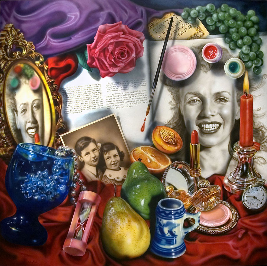 Marilyn from the Vanitas series, 1977. Audrey Flack (1931 - 2024). Oil over acrylic on canvas, 96 x 96 in. Loan courtesy of University of Arizona Museum of Art.