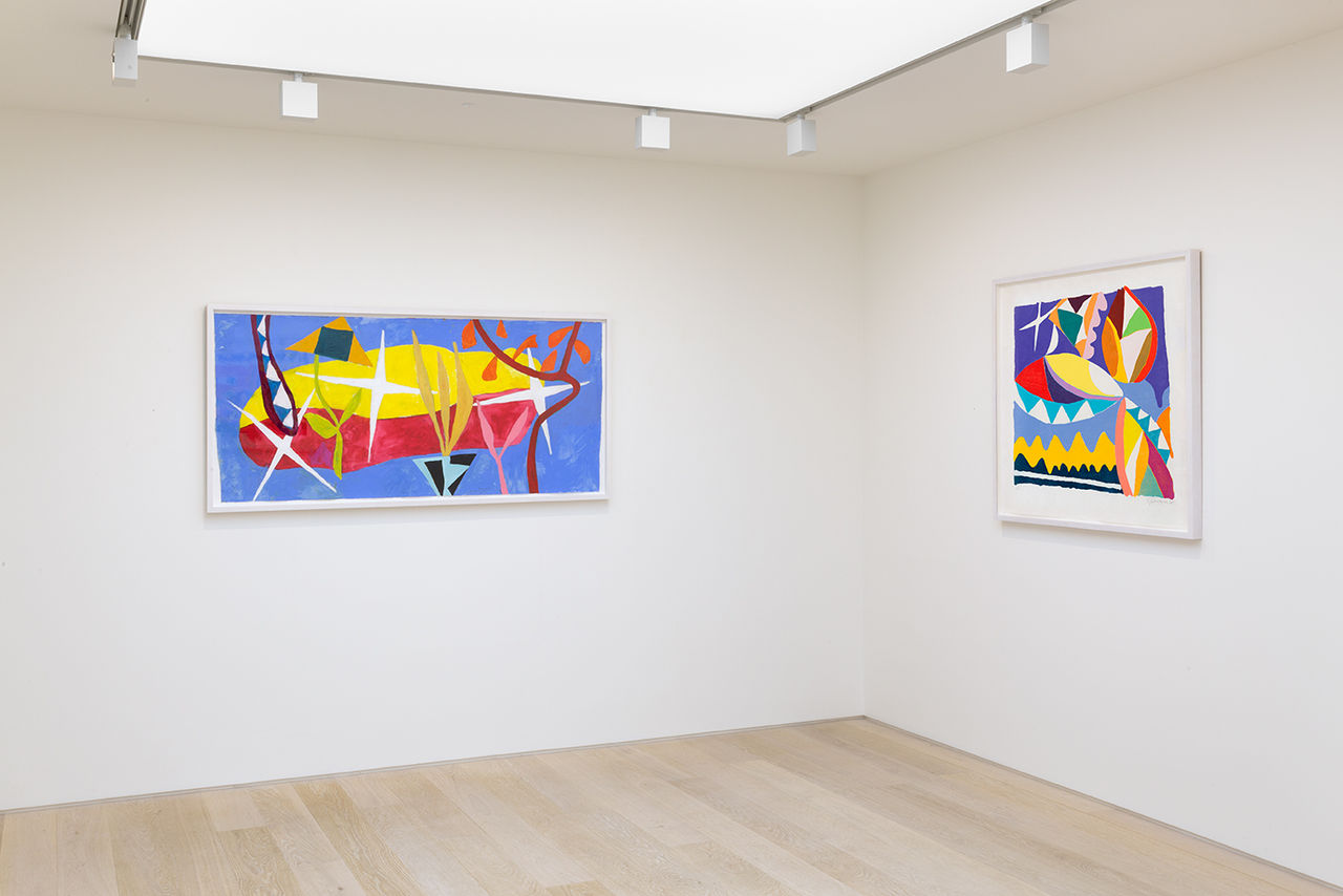 Installation view of Gillian Ayres: Paintings and Woodcuts at Alan Cristea Gallery, London, 2017. Photo: FXP Photography.