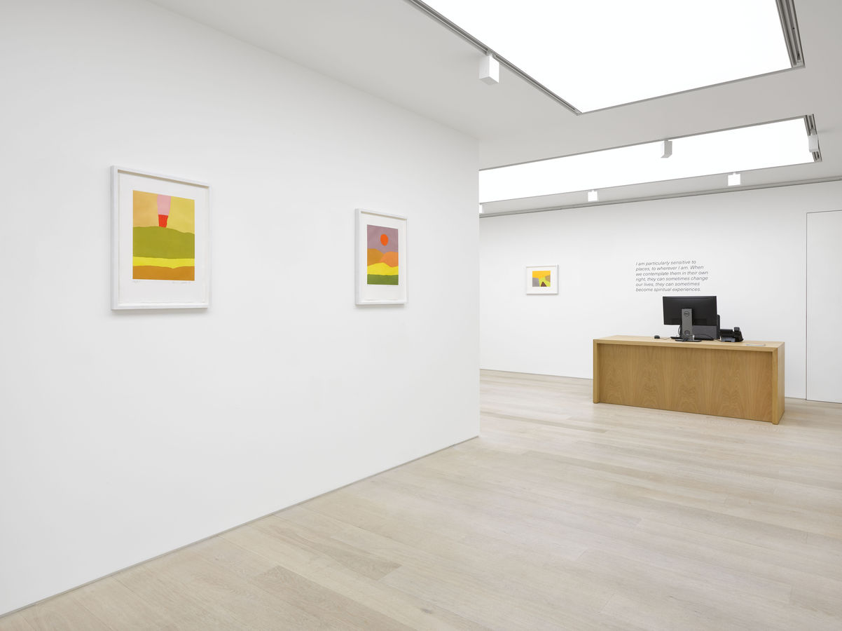 Installation view of Etel Adnan: Elsewhere at Alan Cristea Gallery, London, 2019. Photo: Jack Hems.