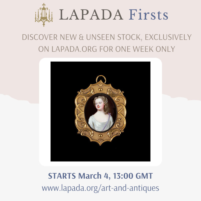LAPADA promotion of 18th century enamel Portrait Miniature by Christian Friedrich Zincke of a young lady dressed in lilac