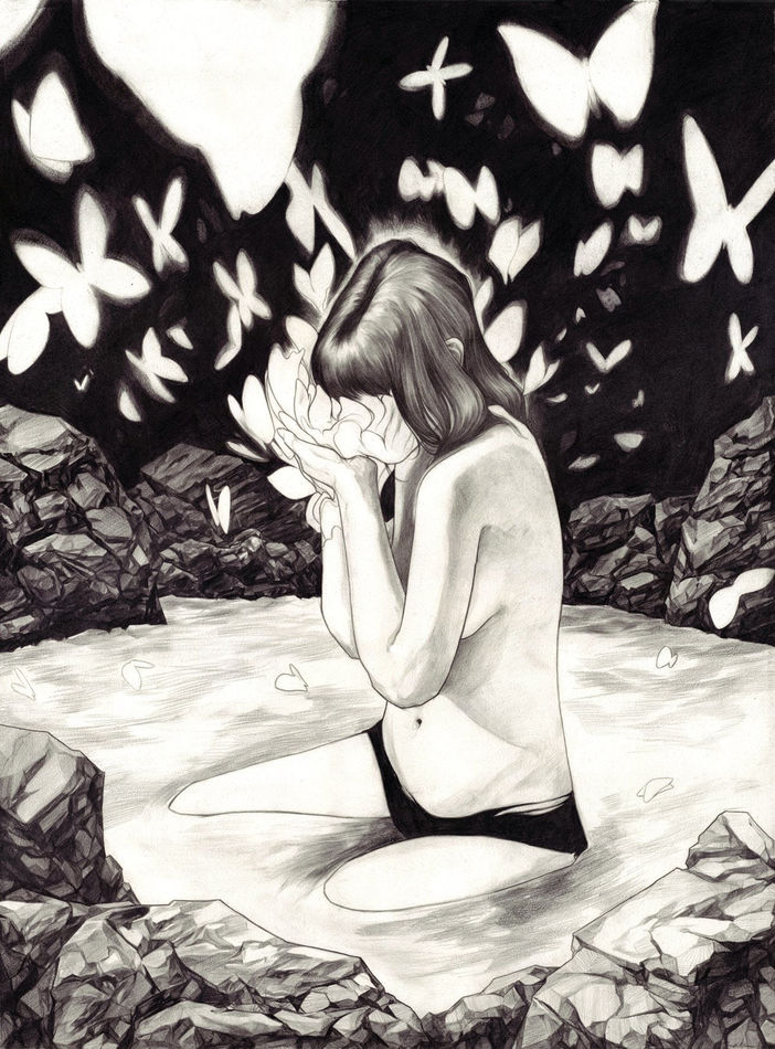 Nimit Malavaria graphite drawing of female figure