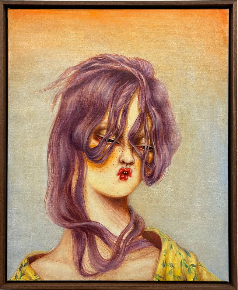 painting of a muse with plum colored hair by Miss Van