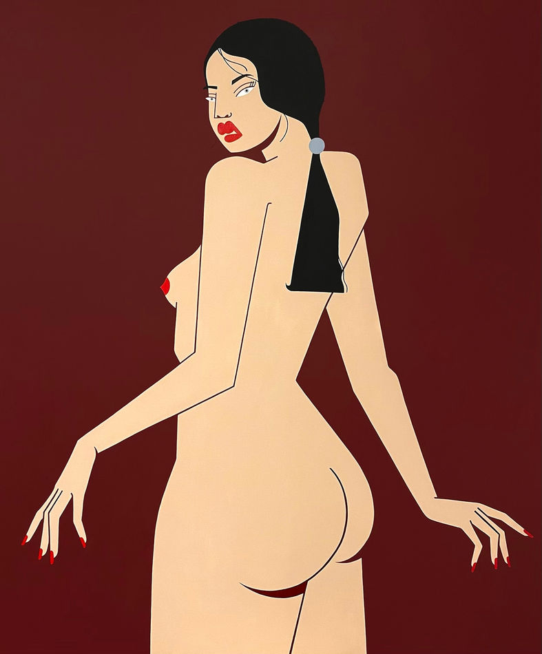 Jillian Evelyn, painting of nude woman on red background