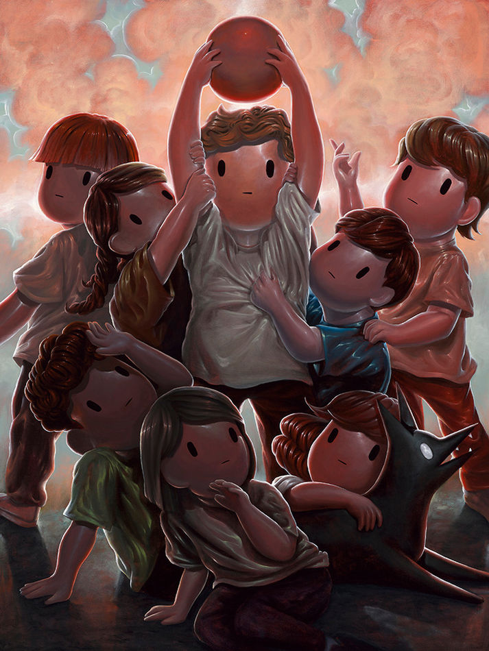 painting of a group of children playing dodgeball