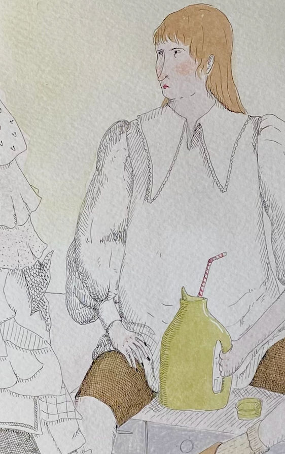 detail image on a woman drinking out of a bottle with a straw