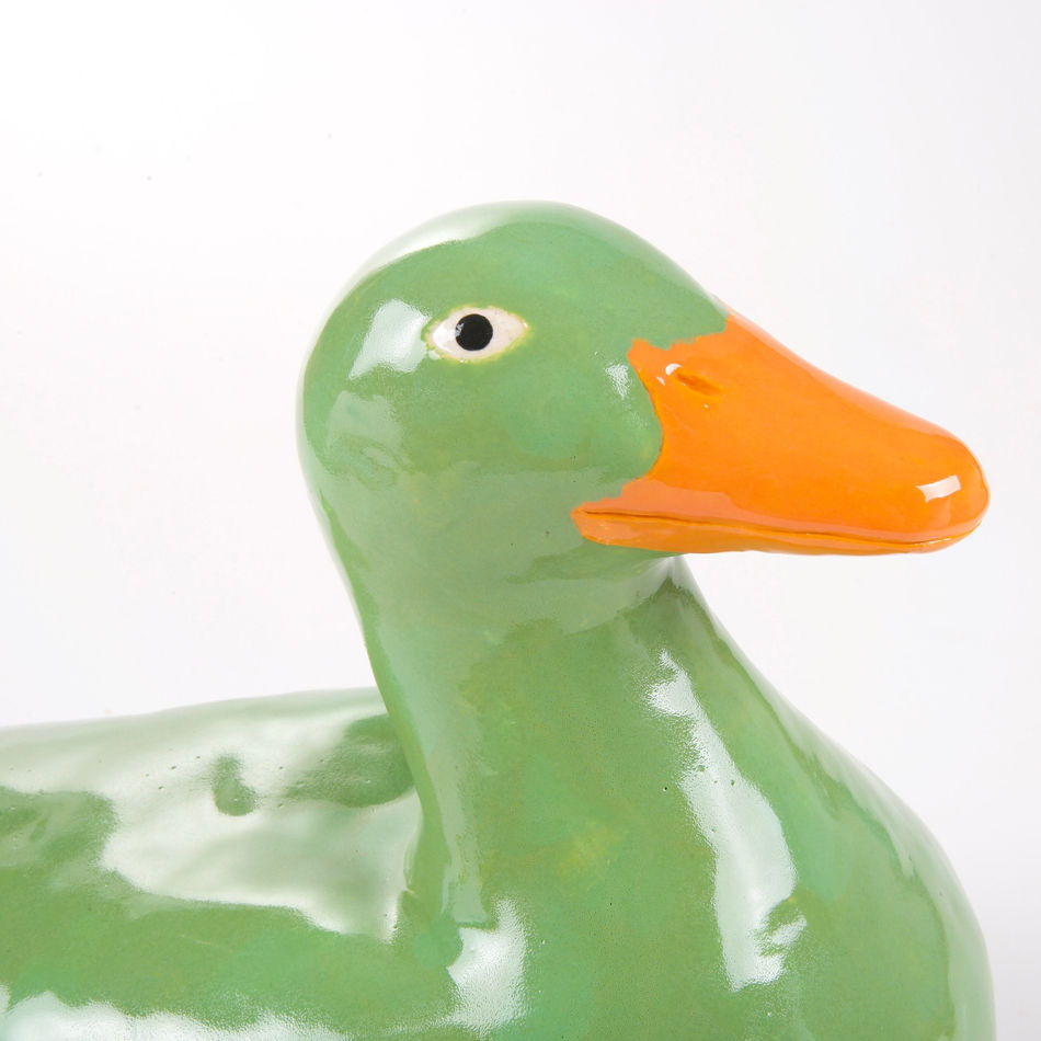 Lorien Stern's ceramic sculpture of a green duck