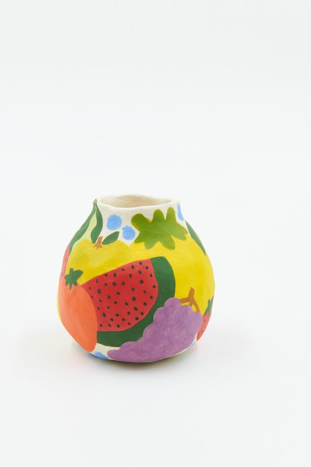 Jackie Brown small ceramic pinch pot with fruit painted on it