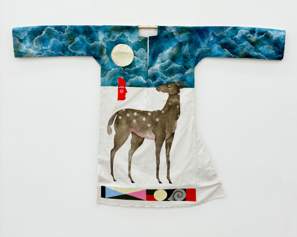 Lou Benesch - painting of deer on antique nightgown