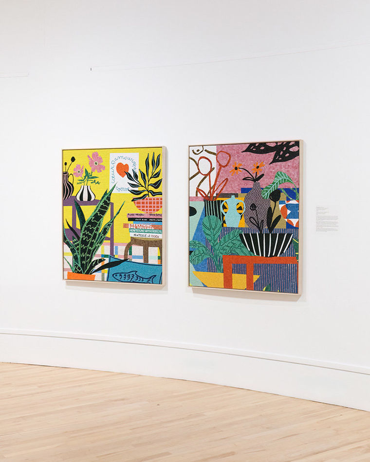 installation view of Mary Finlayson's tile works at Bedford Gallery's exhibition 