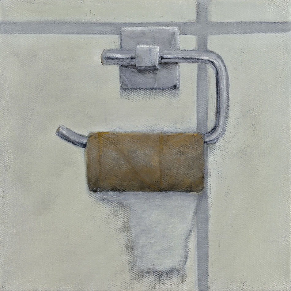 Gabe Langholtz painting of empty roll of toilet paper