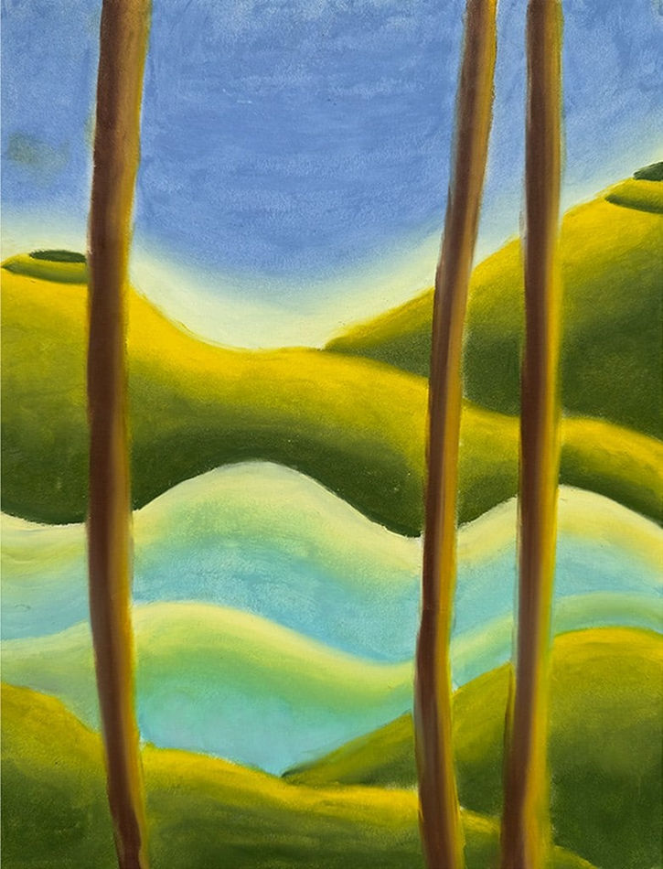 pastel drawing of a lush green landscape by artist Bianca Nemelc