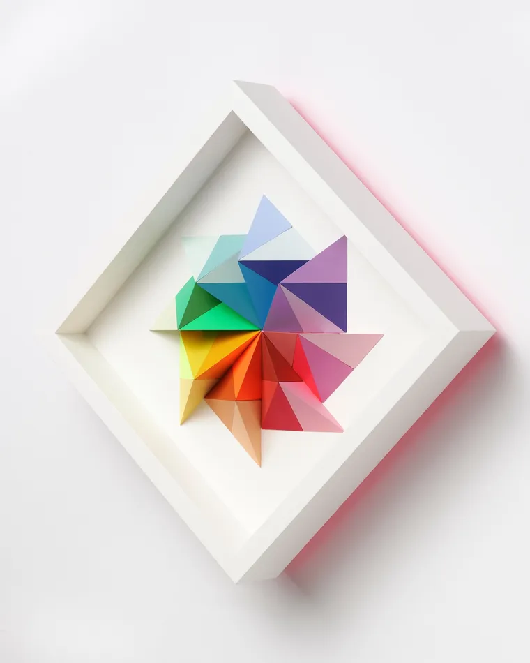 wooden geometric wall sculpture by Sean newport - rainbow