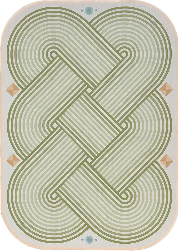 Sofia Shu - painting of olive green geometric round and lines overlaying one another almost like a flat knot.