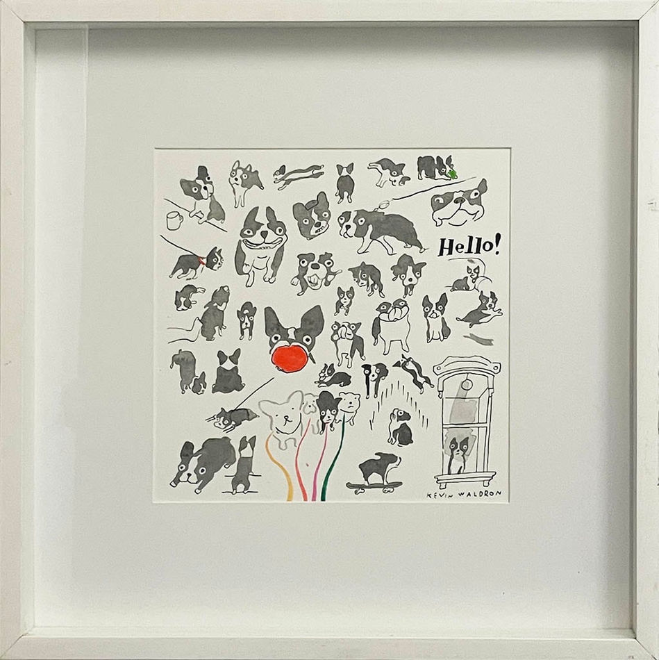 Drawing of Boston Terriers in white frame