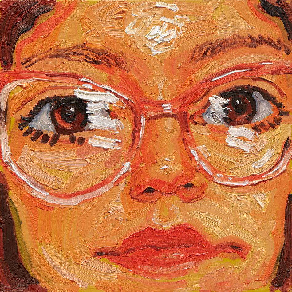 Emilio Villalba painting of woman in orange