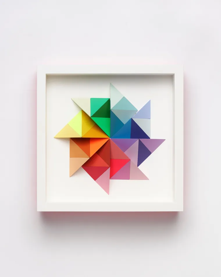 wooden geometric wall sculpture by Sean newport - rainbow