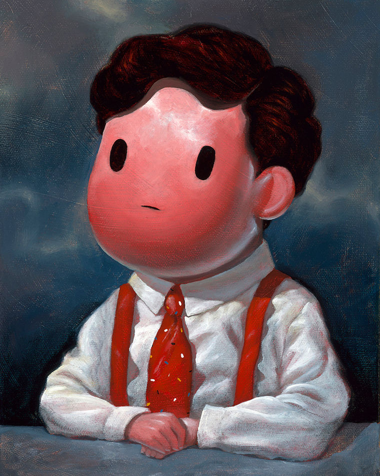 painting of a child sitting for their class photo