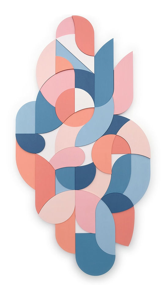 free form multicolor wood sculptural piece made up of spiral shapes and curves by artist Scott Albrecht