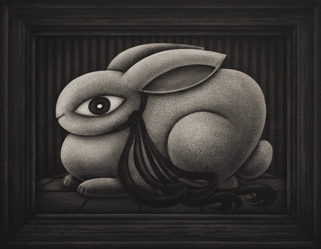 Angela Fang Zirbes black and white painting of rabbit