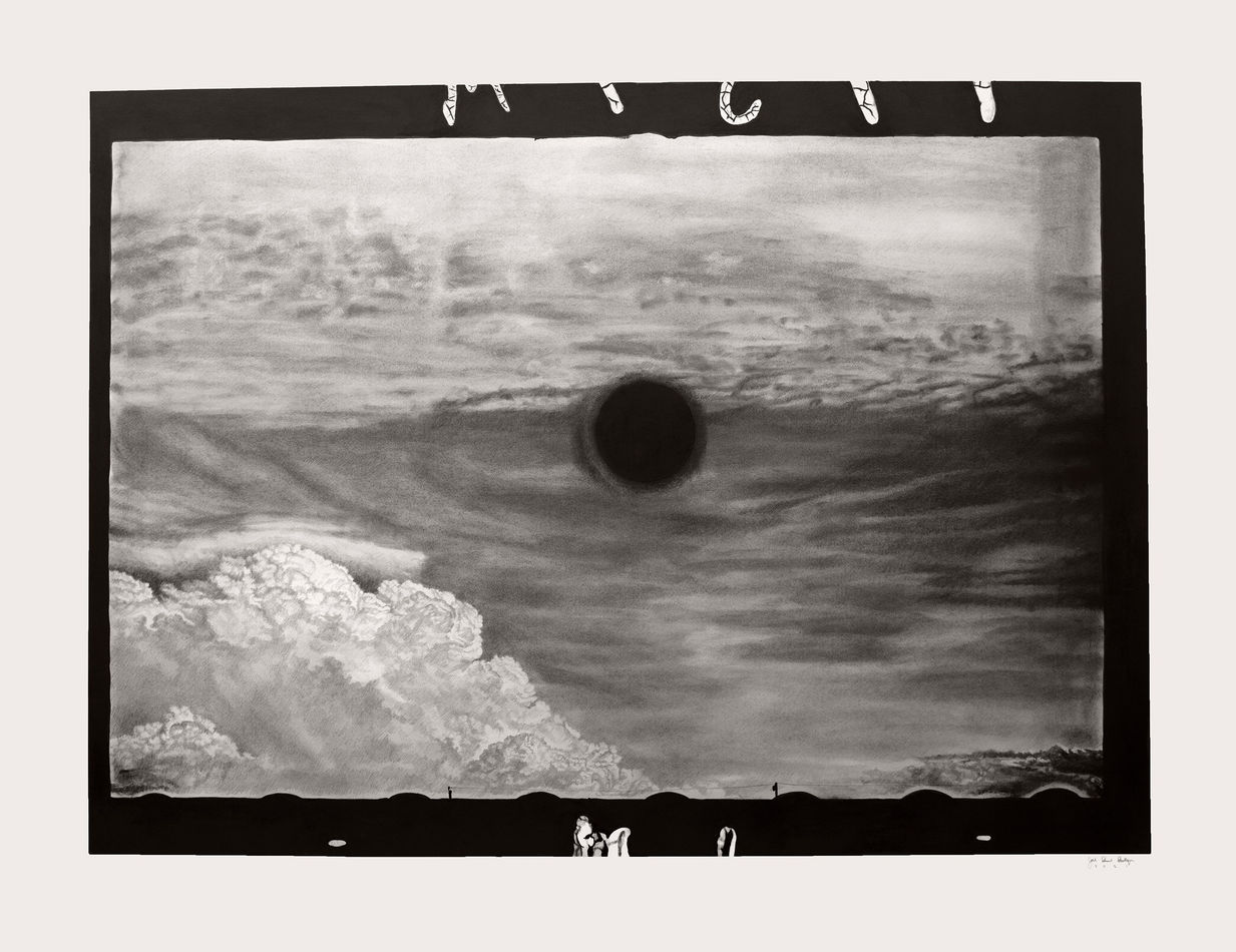 Joel Daniel Phillips graphite drawing abstracted sky with blurry void in center