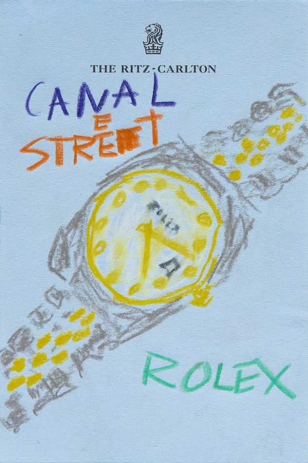 sketch of a rolex watch on notepad paper from the Ritz-Carlton hotel