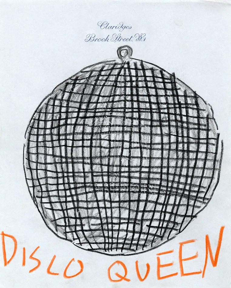 drawing by Michael McGregor of disco ball with text 