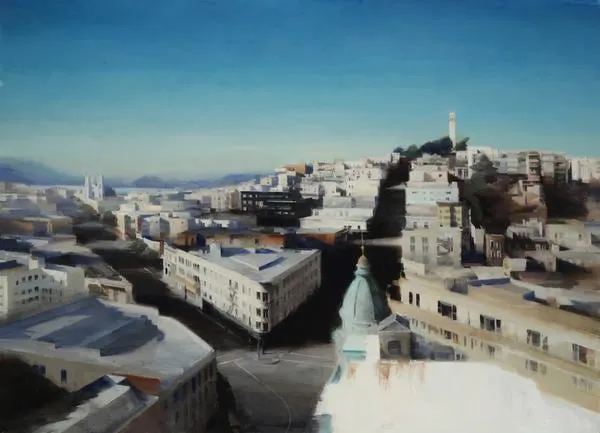 painting of buildings in San Francisco from a rooftop vantage point - Daytime lighting