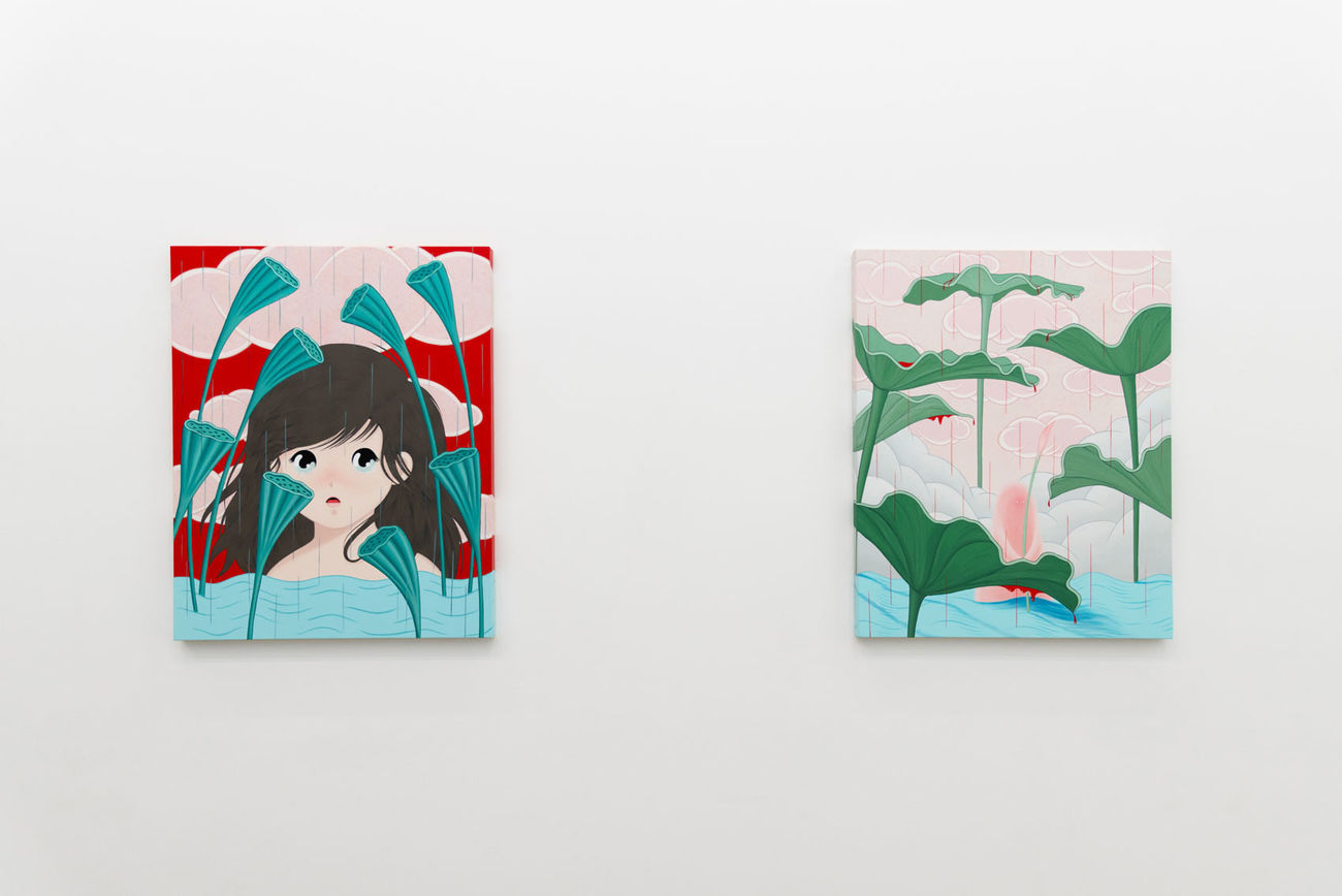 Installation view of Ivory Yeunmi Lee's paintings at Hashimoto Contemporary Los Angeles.