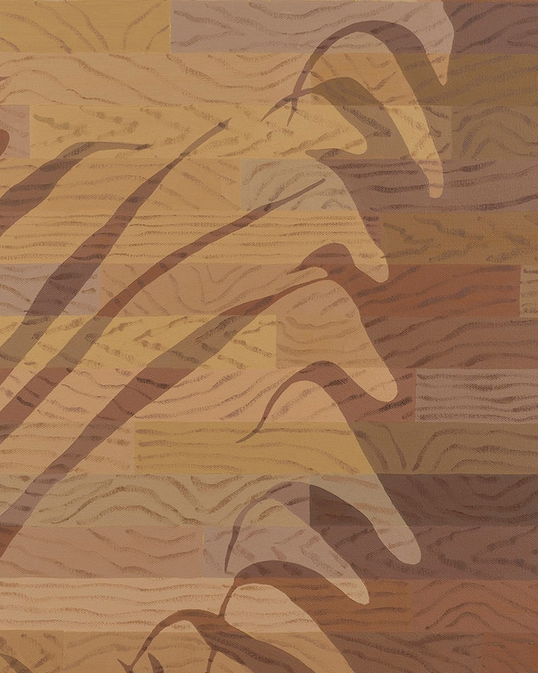detail of Natalia Juncadella painting of wood floor with cast shadows from plant