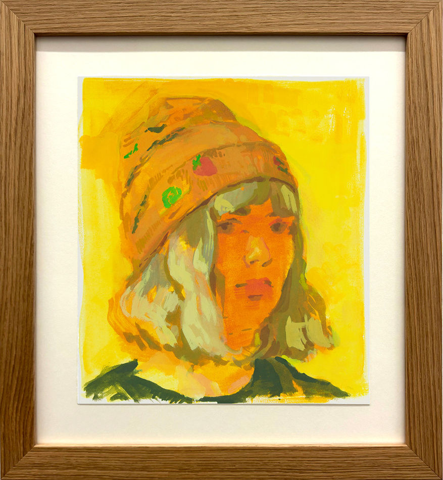 Painting of a woman in a yellow color scheme
